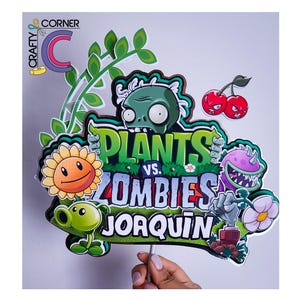 Topper per torta a forma di piante contro zombi fatto a mano / Decorazione divertente per feste di compleanno per bambini