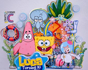 Handmade SPONGE BOB  Shaker Cake Topper | Fun Kids Birthday Party Decor