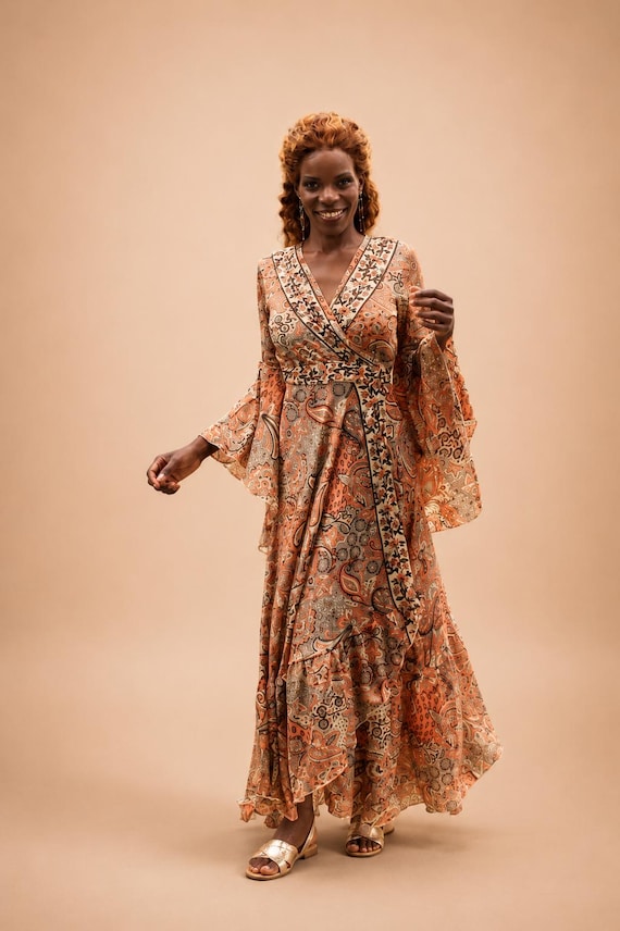 indian silk boho dress dress, summer dress, silk, dress, trendy atelier, one-size dress, long Bride dress