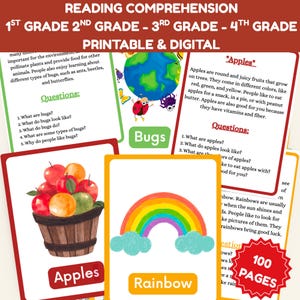 Reading Comprehension Worksheets for First Grade, Second Grade, Third Grade, Fourth Grade, 100 pages Reading Comprehension, Summer Reading