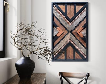 Geometric Wood Wall Art | Rustic Modern Mosaic | Handcrafted with Reclaimed Wood & Copper Accents