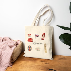 Luxury Aesthetic London Tote Bag, UK Canvas Shopping Bag, Reusable Eco-Friendly Tote, Trendy Shoulder Bag, Fashionable Travel Tote