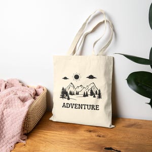 Adventure Cotton Canvas Tote Bag | Eco-Friendly Shopping Bag, Travel Tote, Weekend Getaway Bag, Gift for Nature Lovers, Reusable Grocery Bag