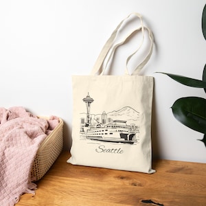 Vintage Seattle Tote Bag, Seattle Souvenir, Washington Tote, Cute Trendy Shoulder Bag, Fashionable Travel Tote, Washington Souvenir