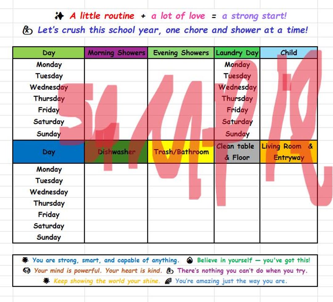 Personalized Family Routine Chart | Weekly Excel Schedule for Chores ...