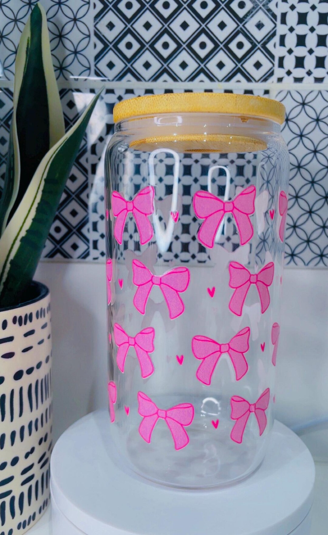 Pink Bow Glass Iced Coffee Cup – Bamboo Lid, Straw & Straw Cleaner - Etsy
