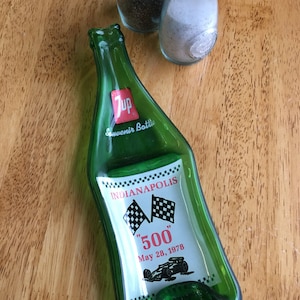Indianapolis 500 Vintage 7up Melted Slumped Spoon Rest Bottle- Indy 500 1978 | Indy Car Racing Memorabilia | Trinket Dish | Mancave Barware