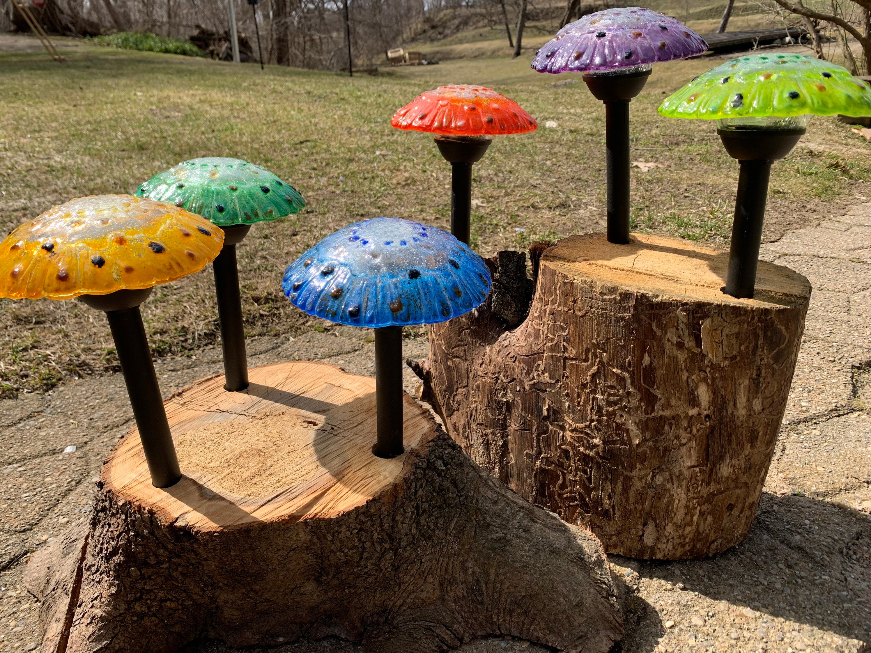 Mushroom Solar Lights / Fused Glass Garden Stake Etsy