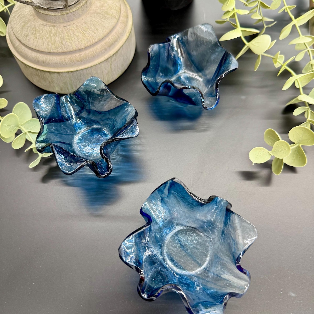 Handcrafted Blue & Clear Fused Glass Tea Light Holders – Elegant Wedding Reception Decor - Candle Holder - Tea Lite Holder - Table Decor - Etsy