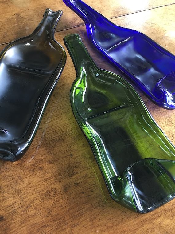 Melted Wine Bottle | Winery Deco | Wine Bottle | Snack Tray | Spoon Rest |  Fused Glass Bottle | Melted Wine Bottle | Barware | Charcuterie - Etsy