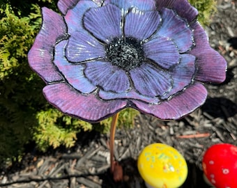 Glass Flower Poppy | Glass Yard Art | Garden Art | Garden Decoration | Garden Stake | Fused Glass | Flower Garden | Artificial Flowers Plant