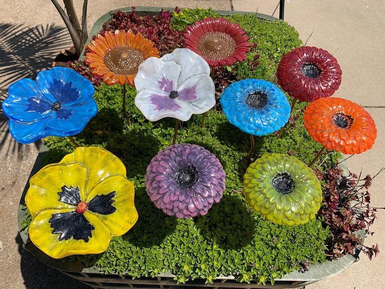 Glass Yard Art Glass Flower for Patio Garden Art Plant Etsy
