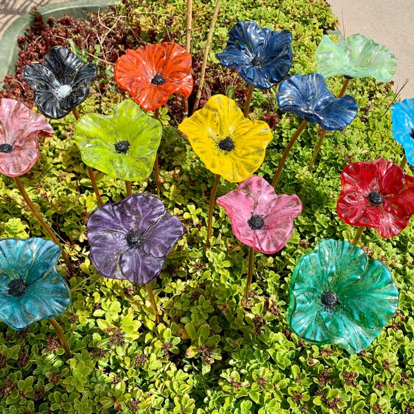 Glass Yard Art | Glass Flower | Garden Art | Blown Glass | Garden Marker | Gardening Gift |  | Garden Stake | Outdoor Garden Decor  | Plant