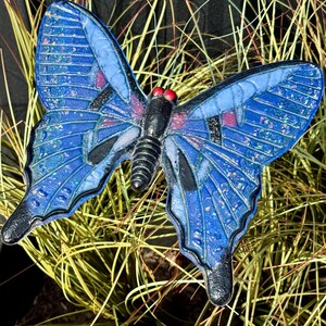 Glass Butterfly Yard Art Garden Stake / Glass Yard Art