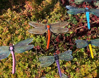 Dragonfly Garden Stake | Fused Glass Yard Art | Garden Decoration | Dragonfly | Plant Stakes
