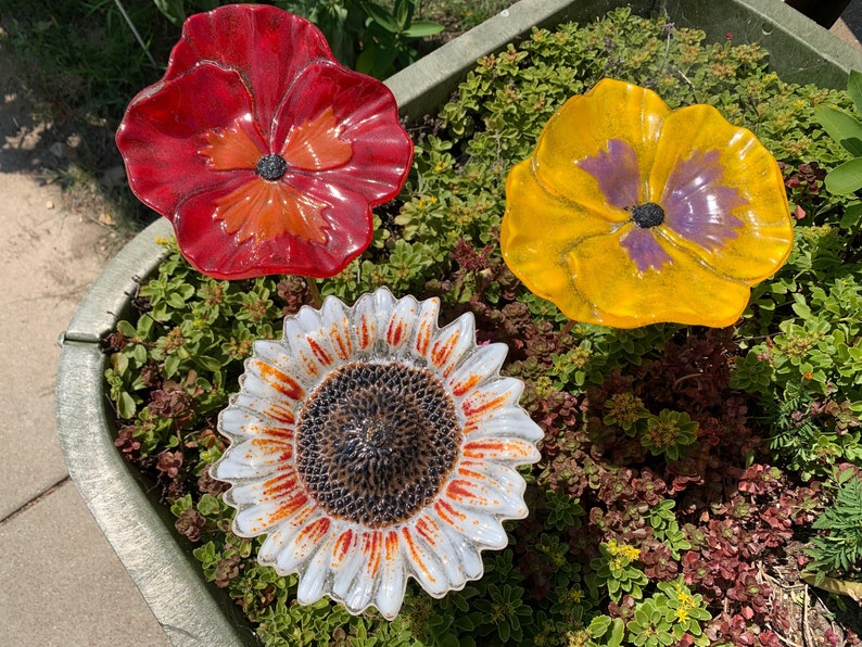 Glass Yard Art Glass Flower for Patio Garden Art Plant Etsy