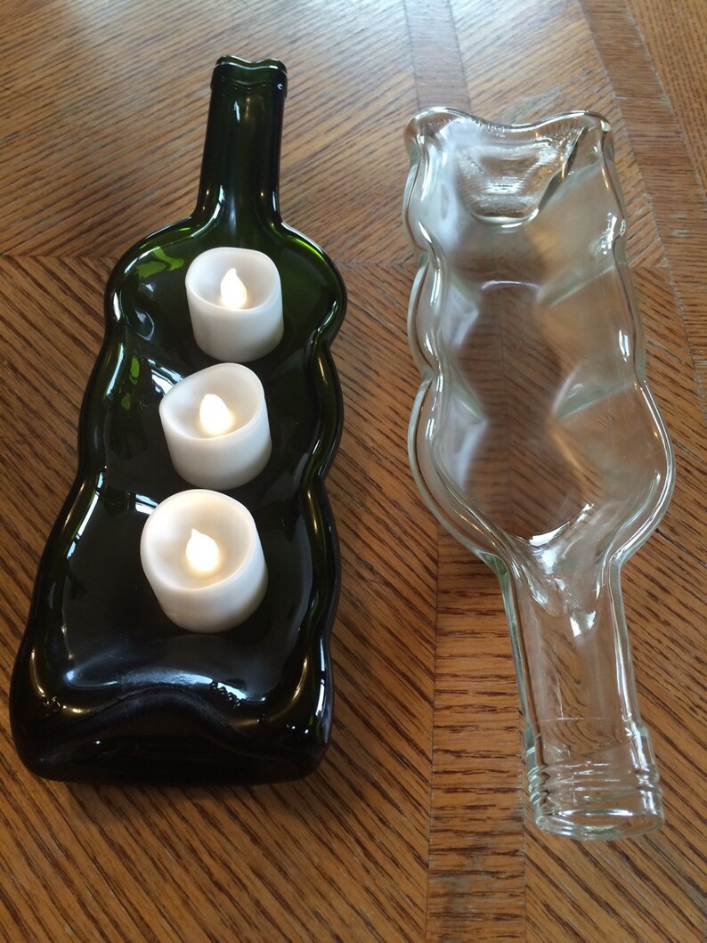 Melted / Slumped Wine Bottle Candle Holder / Serving Tray / Etsy