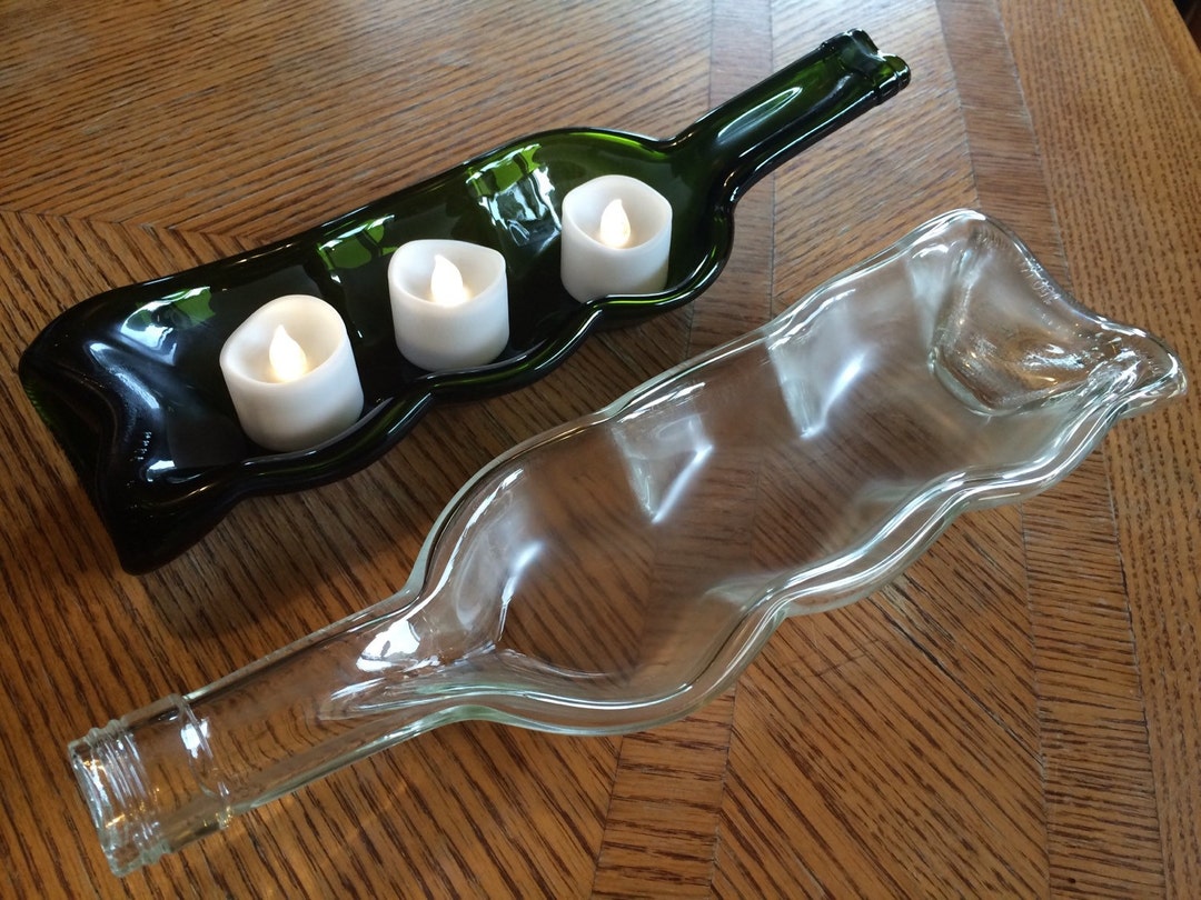Melted / Slumped Wine Bottle Candle Holder / Serving Tray / Succulent