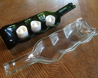 Melted Wine Bottle / Slumped Wine Bottle Candle Holder / Wine Bottle Serving Tray / Succulent Planter