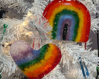 Glass Ornament | Rainbow | Heart | Fused | Glass | LGBTQ | Christmas Ornament | Christmas Tree | Pride