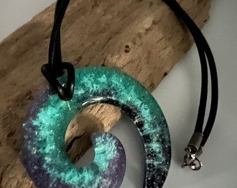 Glow In The Dark Necklace | Fused Glass Necklace | Dichroic Glass Jewelry | Glass Pendant | Spiral Pendant | Blue Glass Necklace | Gift