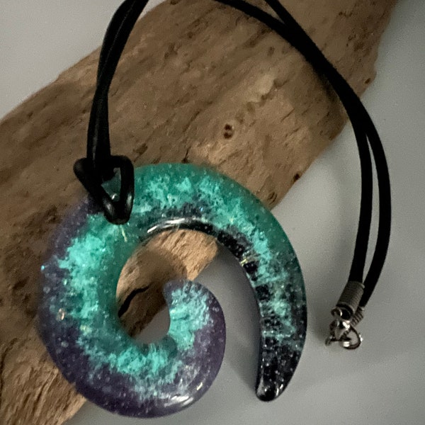 Glow In The Dark Necklace | Fused Glass Necklace | Dichroic Glass Jewelry | Glass Pendant | Spiral Pendant | Blue Glass Necklace | Gift