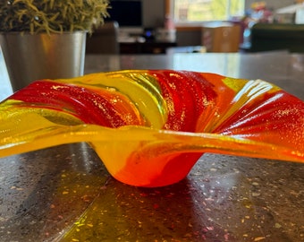 Fused Glass Red Flame Swirl Cyclone Bowl