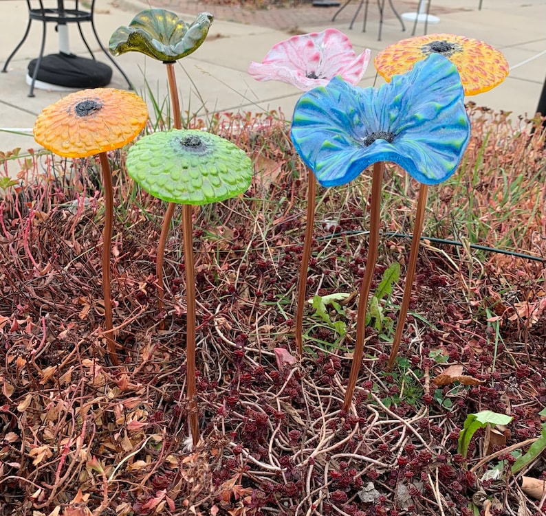 Fused Glass Flower Garden Stake Minis Etsy