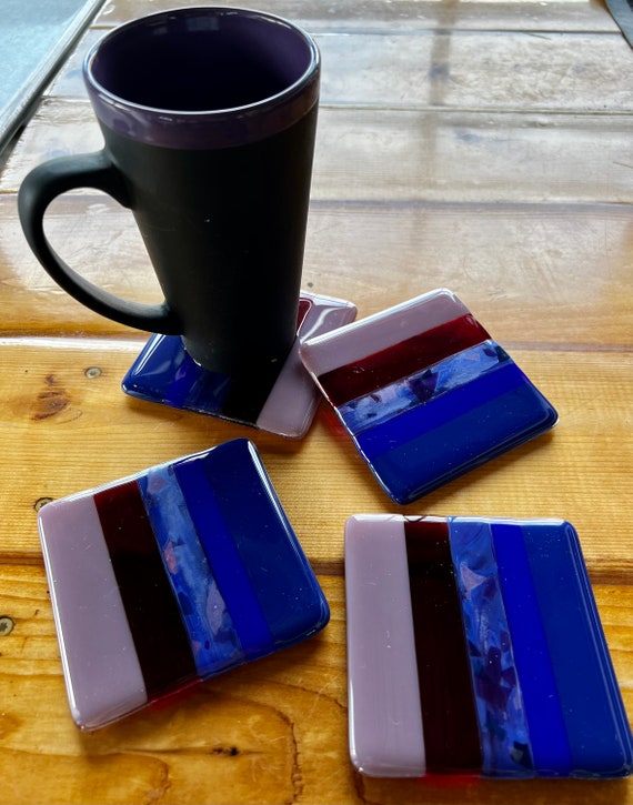 Coasters Glass Barware Mancave Drink Coasters Gifts Ideas Fused