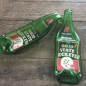 Ohio State University Buckeyes Vintage Soda Bottle Spoon Rest | Melted Bottle | Vintage 7up Soda Bottle | Barware Tray | Man Cave Decor