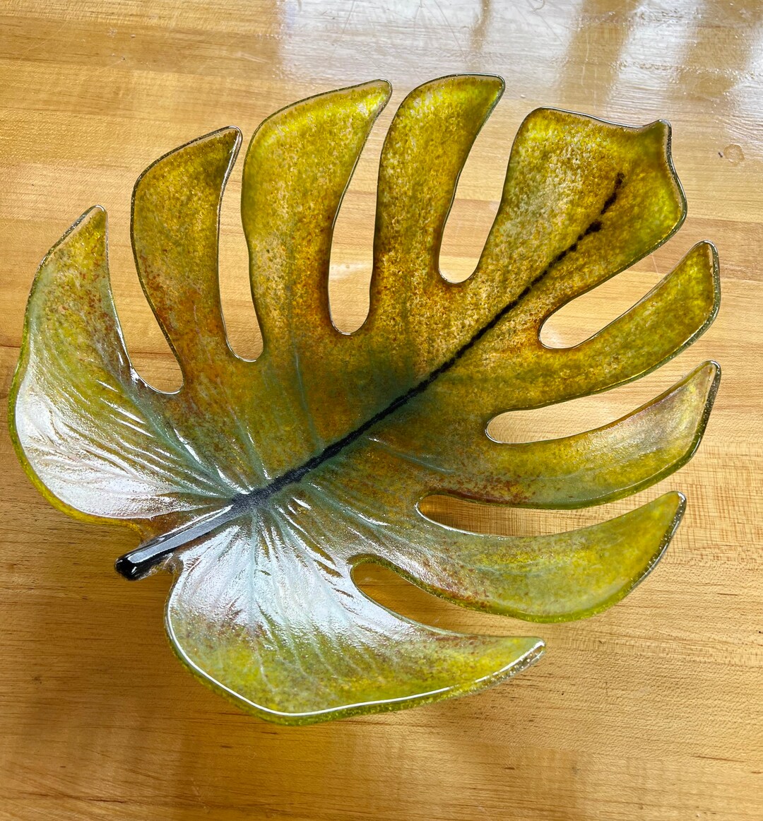 Fruit Bowl Fused Glass Leaf Coffee Table Bowl Decorative Bowl Art Glass