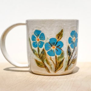 Blue Flower Mug, Handmade Mug, Mug Gift, Wild Flower Mug, Hand Painted Mug, Summer Mug, Bridesmaid Proposal, Daisy Flower Cup, Mugs for Mom