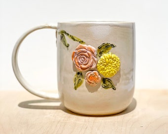 Pastel Floral Nature Mug, Handmade Mug, Wild Flower Mug, Earthy Mug, Boho Cottagecore Coffee Mug, Vintage Botanical Tea Cup, Mugs for Mom