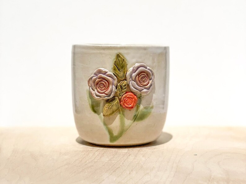 Rose Garden Mug, Handmade Mug, Mug Gift, Wild Flower Mug, Hand Painted Mug, Earthy Mug, Bridesmaid Proposal, Wheel Thrown Pottery image 1