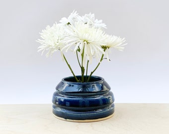 Modern Ikebana cobalt blue wheel thrown vase