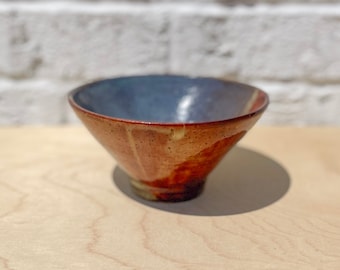 handmade pottery bowl blue, stoneware ceramic bowl blue, speckled clay, speckled stoneware, ramen bowl, noodle bowl, japanese flared bowl