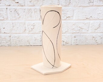 Modern bud vase, Handmade Stoneware Bouquet Vase, Modern white Stoneware, Decorated ceramic vase for flowers, kitchen utensils holder