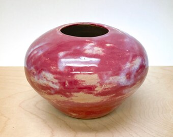 Raspberry and white modern stoneware vase