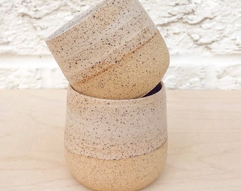 Beige speckled matte stoneware Yunomi cup