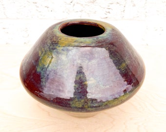 Modern eggplant and olive stoneware vase