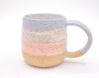 Speckled farmhouse mug, rainbow coffee mug, handmade speckled mug, boho rainbow mug, boho coffee cup, white speckle mug, studio