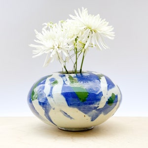 Decorated ceramic vase for flowers, kitchen utensil holder, one of a kind vase, wheel thrown vase, flower bouquet vase