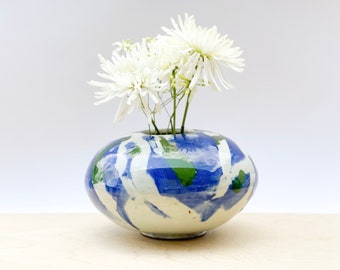 Modern hand painted cobalt blue and green vase