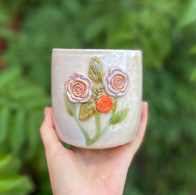 Rose Garden Mug, Handmade Mug, Mug Gift, Wild Flower Mug, Hand Painted Mug, Earthy Mug, Bridesmaid Proposal, Wheel Thrown Pottery image 7