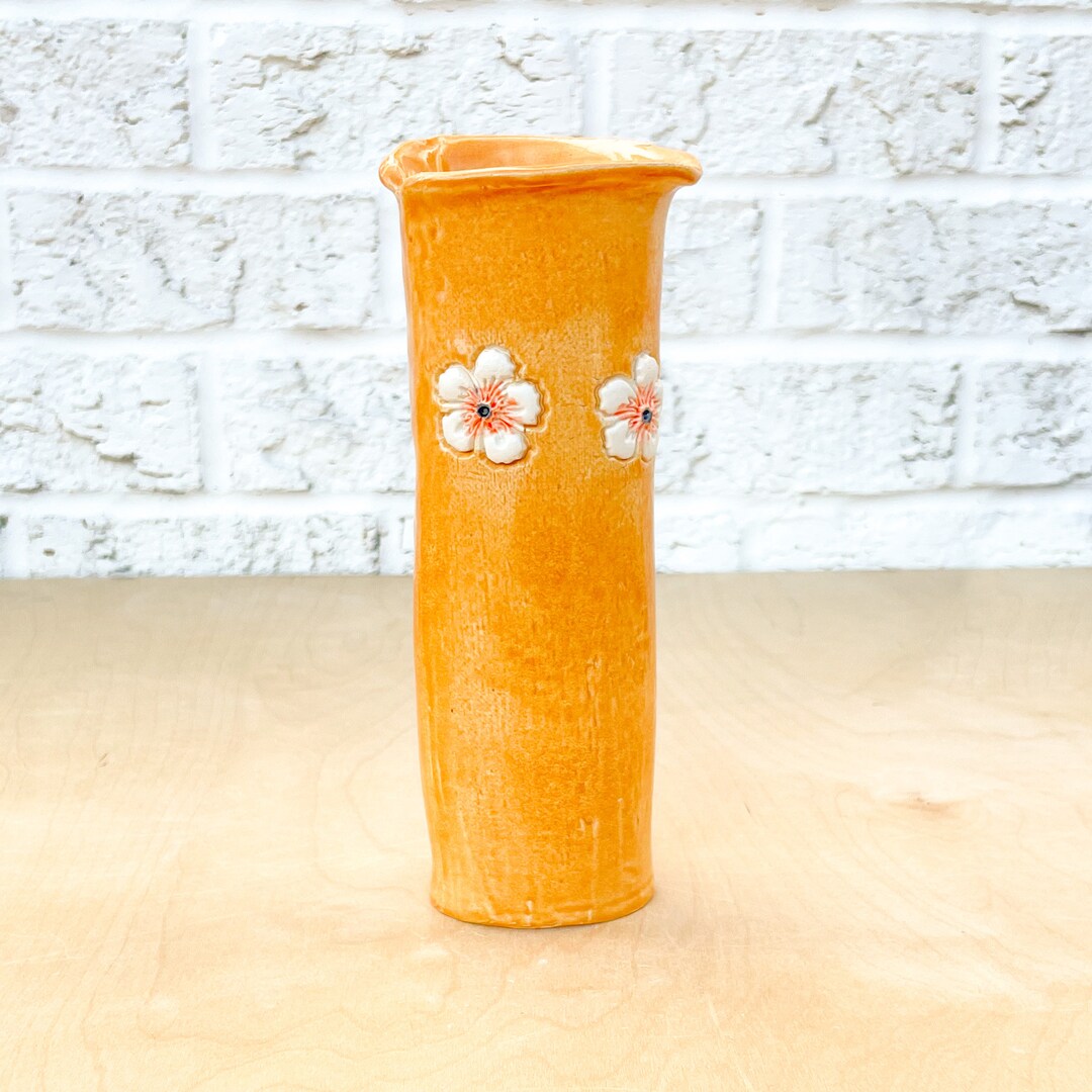 Ochre Stoneware Bouquet Vase, Modern Stoneware, Decorated Ceramic Vase