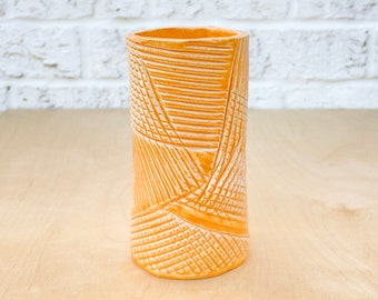 Tall minimalist yellow stoneware vase