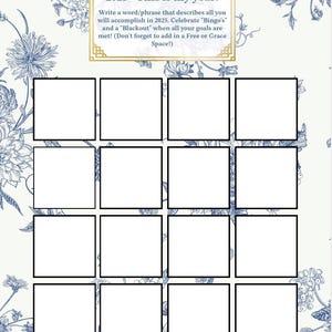Vision Board Bingo 2025 - Blue Flowers