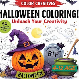 52 Halloween Coloring Pages | Printable Halloween Coloring Sheets | Digital Download | Spooky & Fun Coloring Book | Coloring Book  |