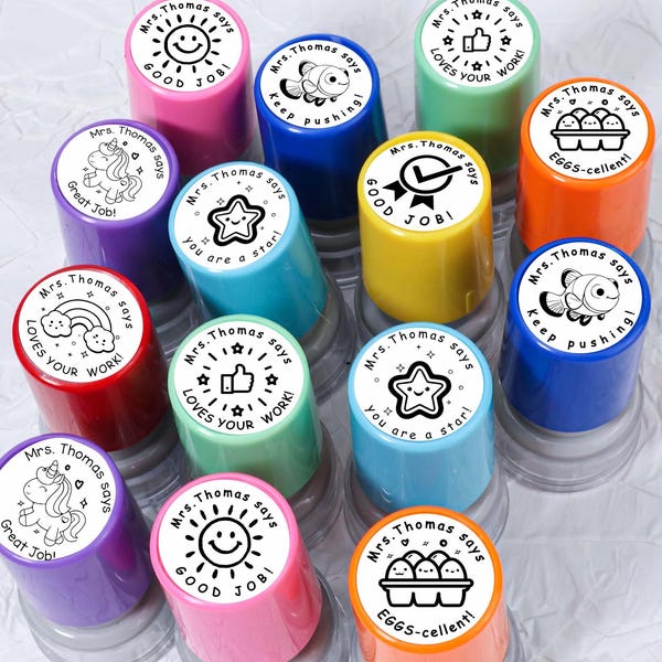 Teacher Classroom Stamp, Custom Teacher Stamp, Comments & Encouragement Phrases, Teacher’s Day Gift for Grading Homework and Tests