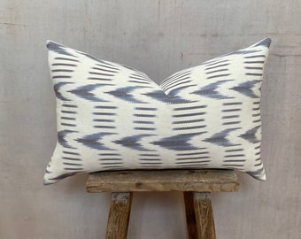 14x22 Guatemalan Lumbar Ikat Pillow // Boho Pillow // Gray Ikat // Tribal Pillow